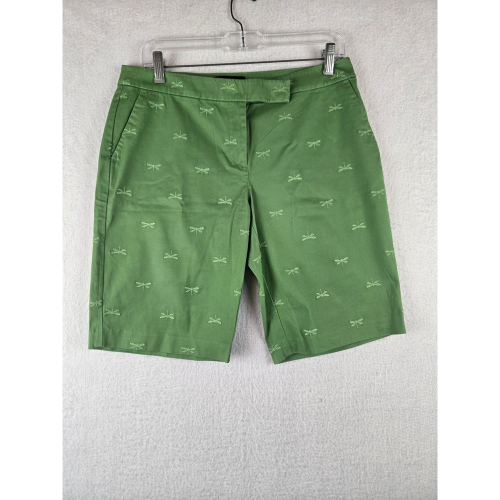 Talbots Womens Shorts Size 8P Petites Dragonfly Embroidered Chino Green
